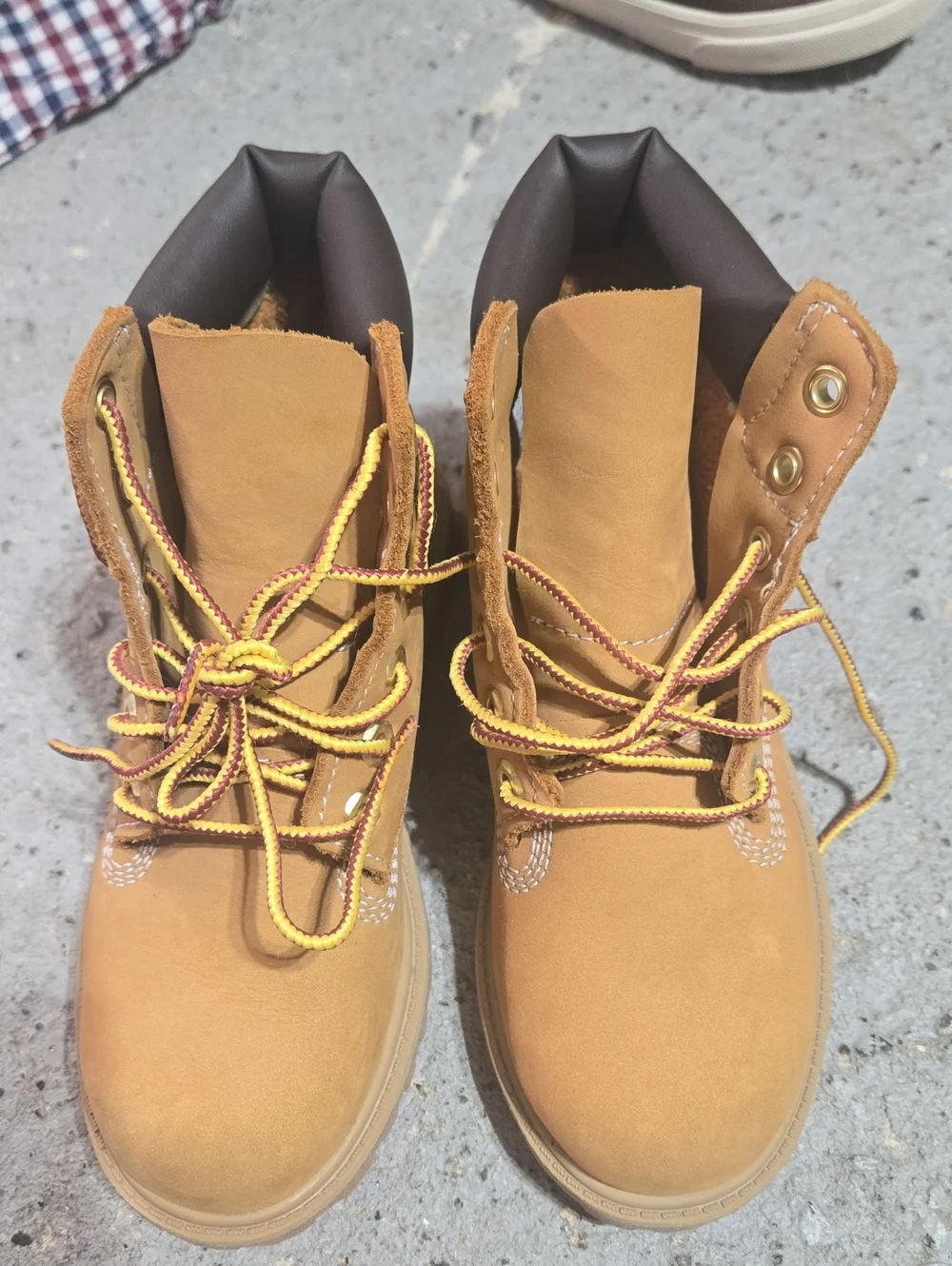 Timberland Wheat Nubuck Work Boots with Yellow/Brown Laces